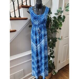 John Paul Richard Womens Blue Polyester Round Neck Sleeveless Long Maxi Dress L